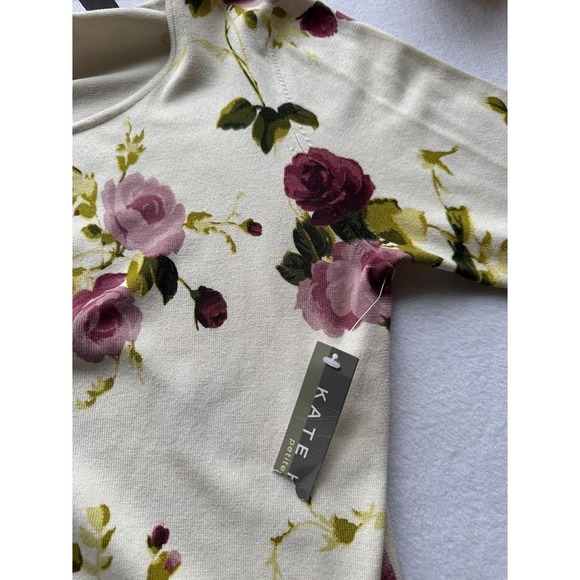 Kate Hill Top Women Petite Large Ivory Floral Scoop Neck 3/4 Sleeve Lightweight - Picture 13 of 14